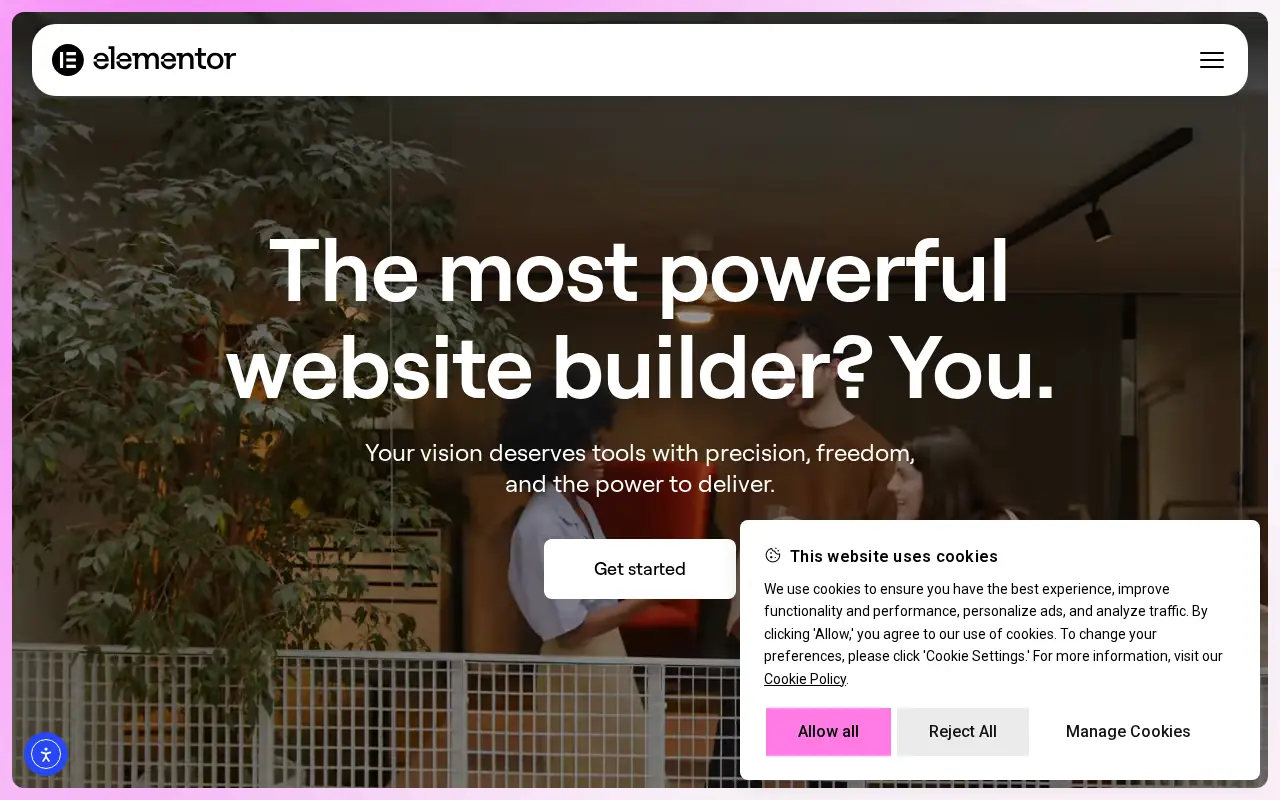 Homepage of Elementor at elementor.com
