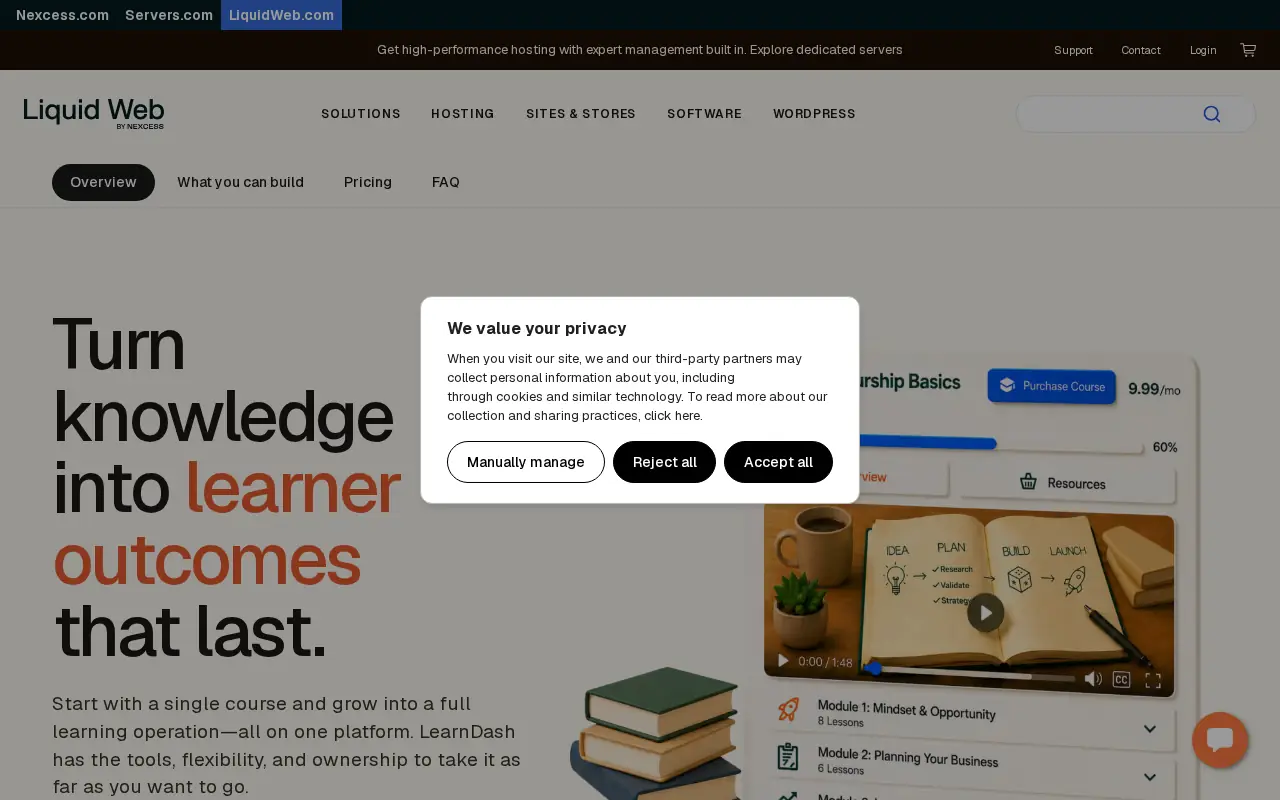 Homepage of LearnDash at learndash.com
