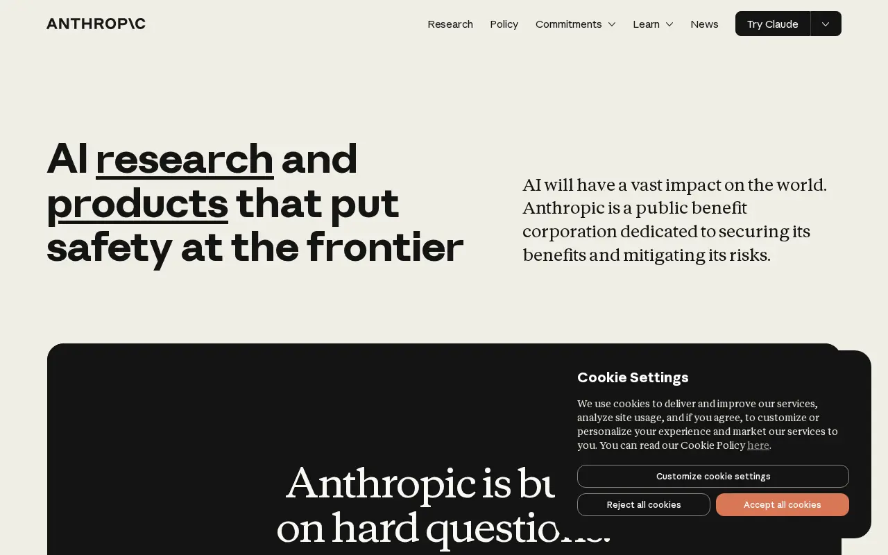 Homepage of Anthropic at anthropic.com