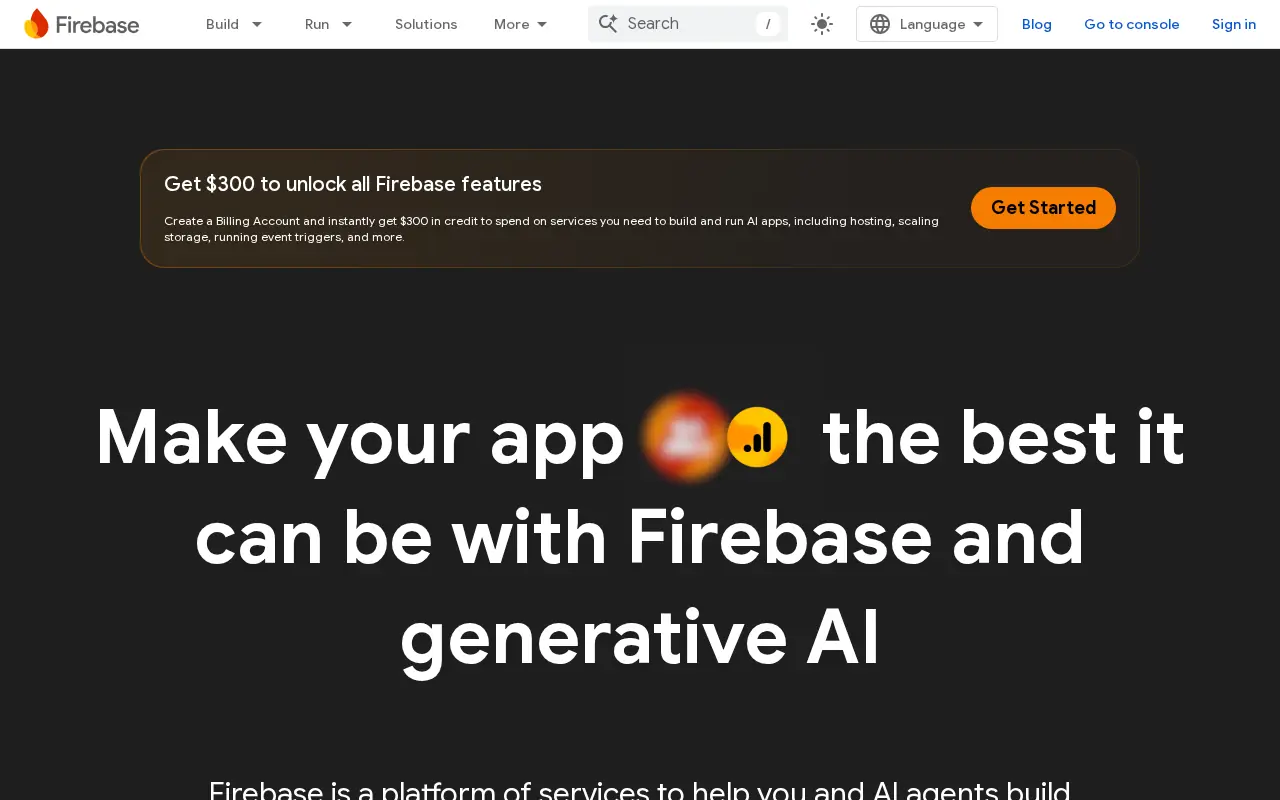 Homepage of Firebase at firebase.google.com