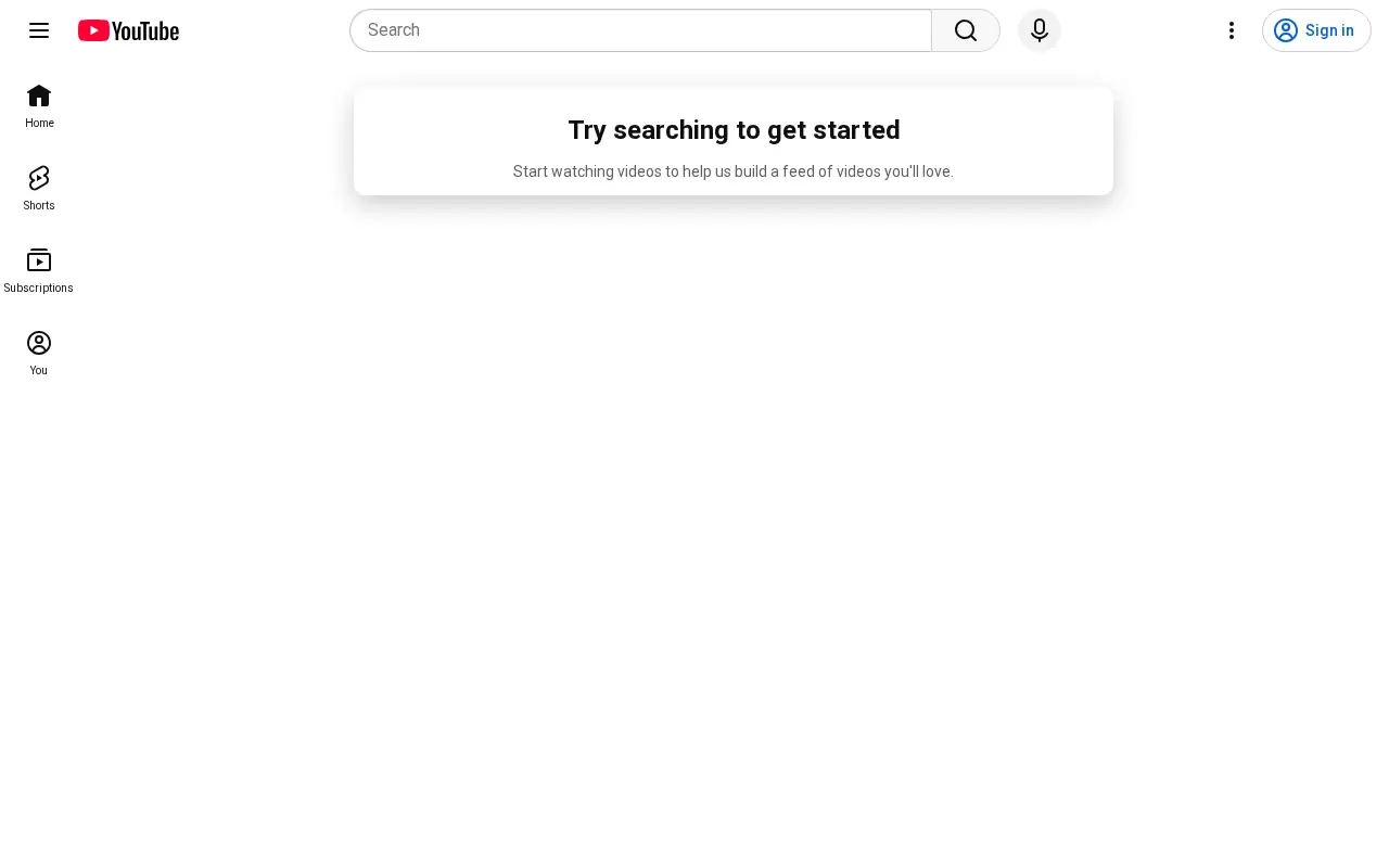 Homepage of YouTube at youtube.com