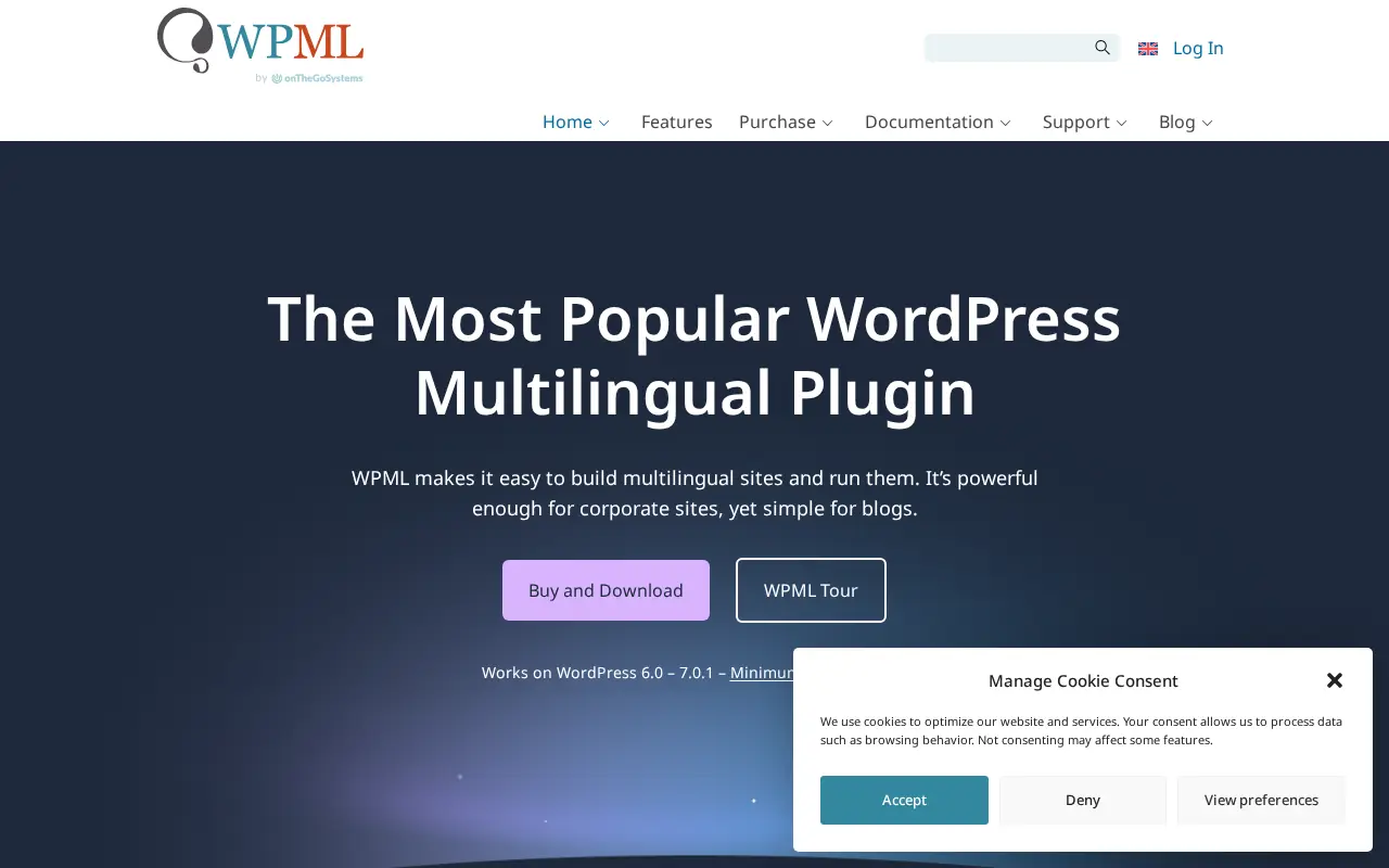 Homepage of WPML at wpml.org