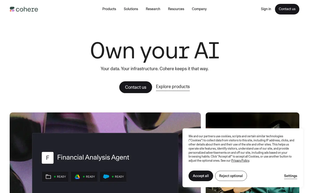 Homepage of Cohere at cohere.com