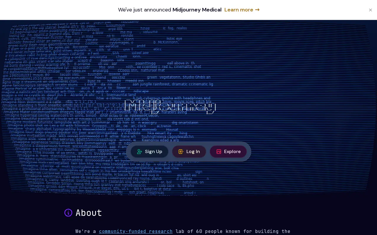 Homepage of Midjourney at midjourney.com