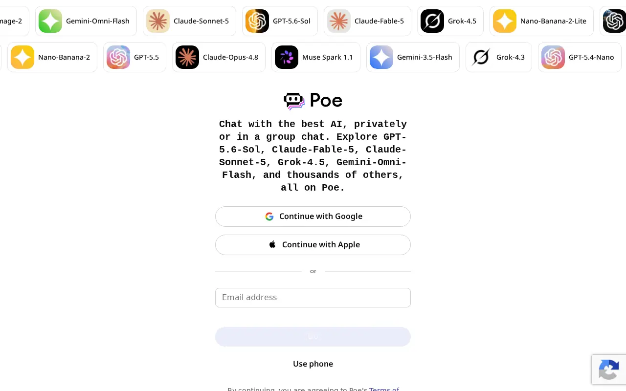 Homepage of Poe at poe.com