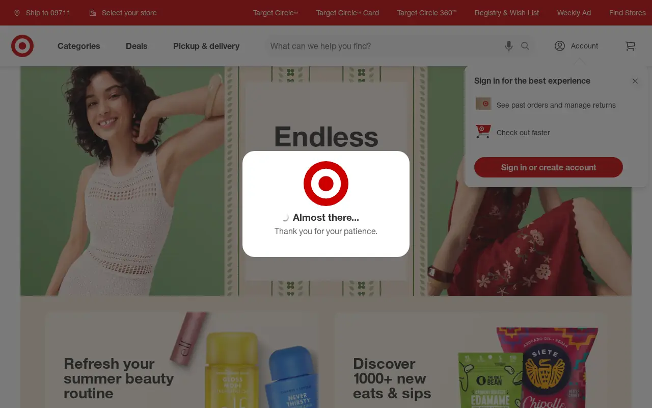 Homepage of Target at target.com