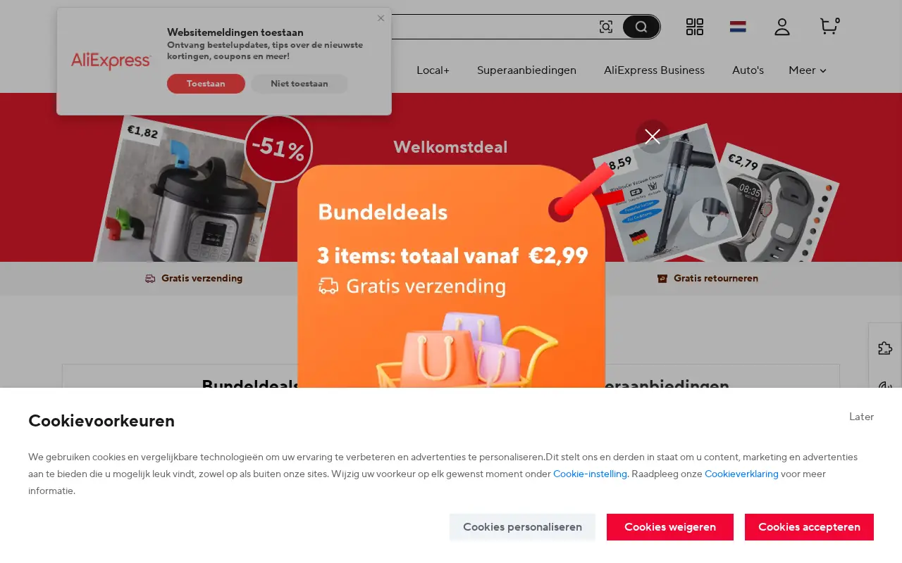 Homepage of AliExpress at aliexpress.com