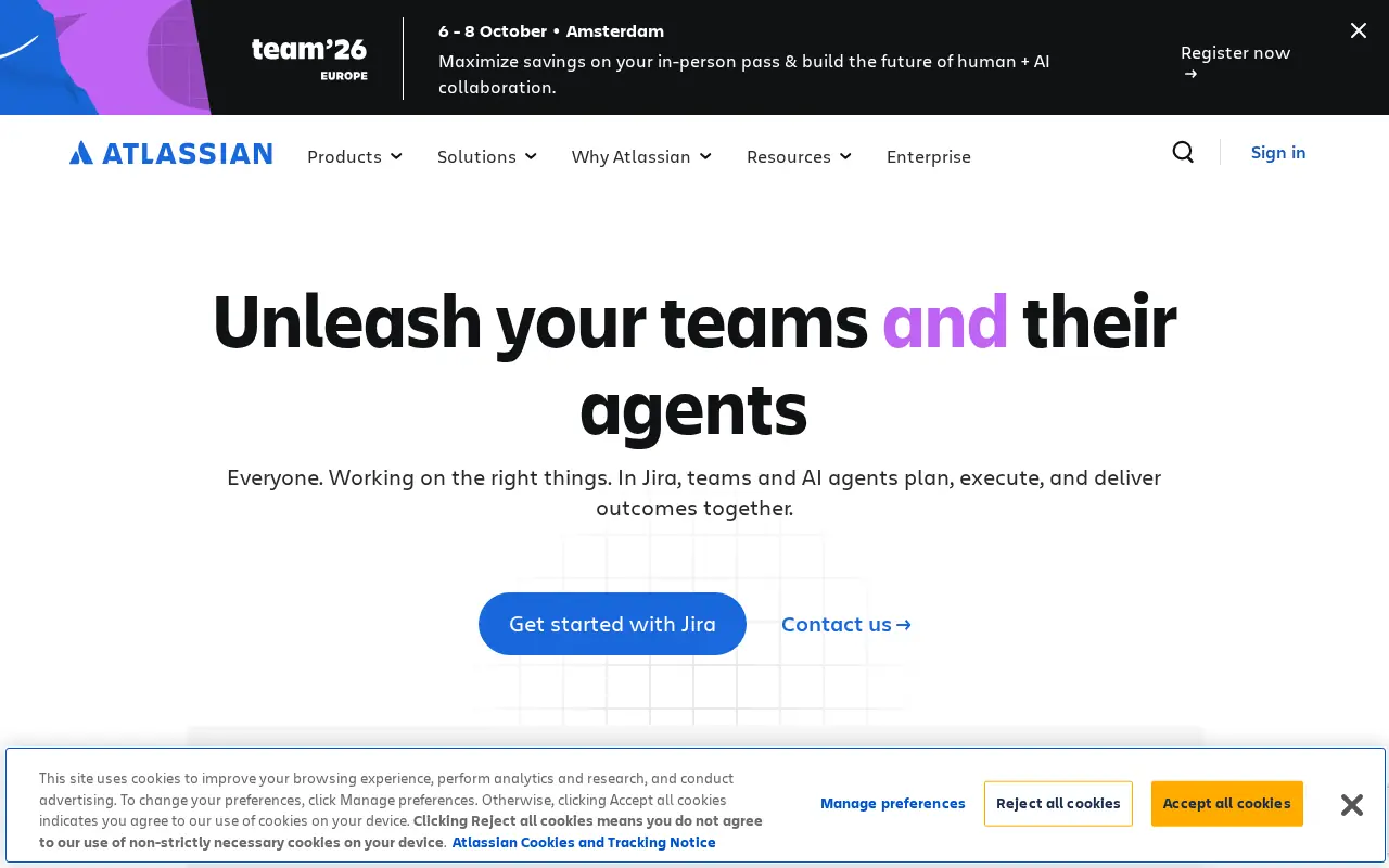 Homepage of Atlassian at atlassian.com