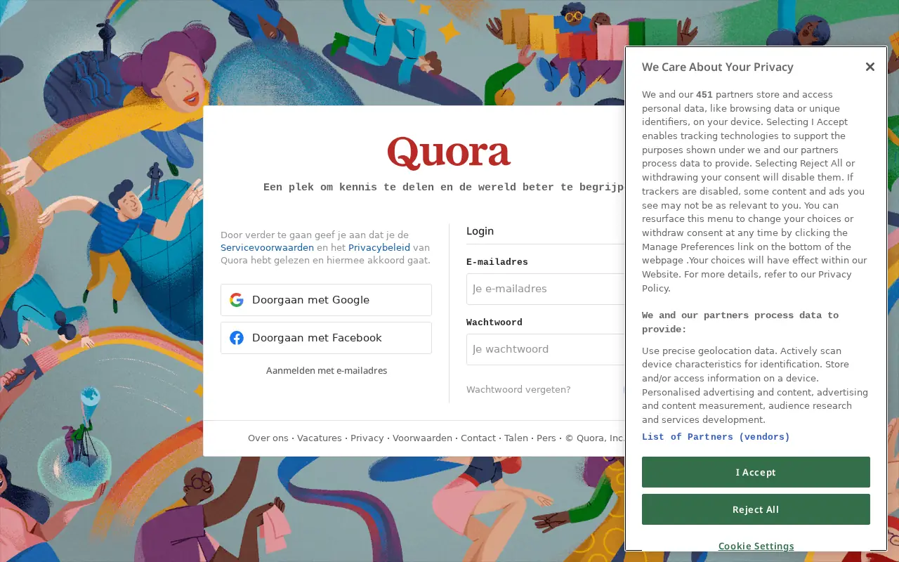 Homepage of Quora at quora.com