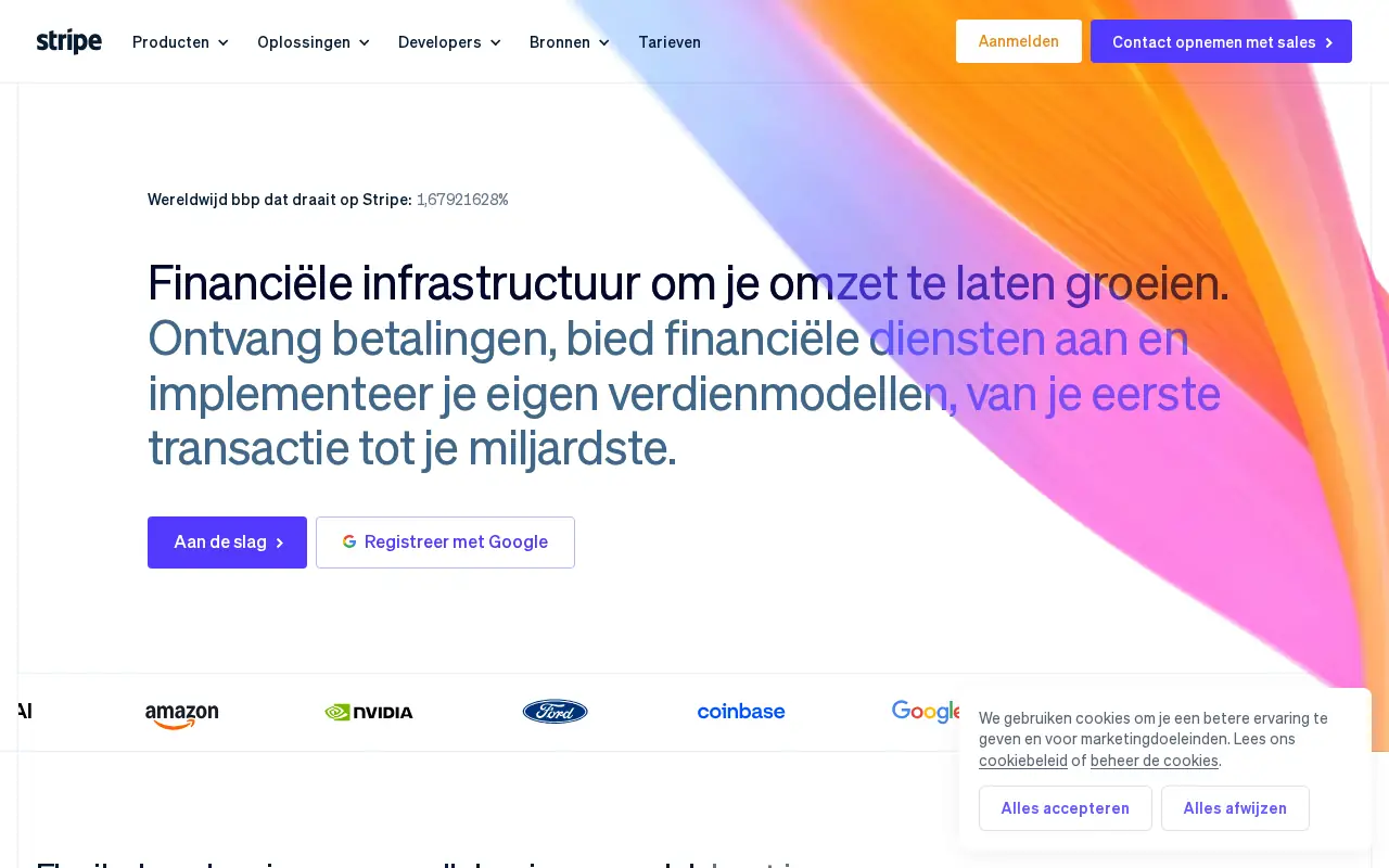 Homepage of Stripe at stripe.com