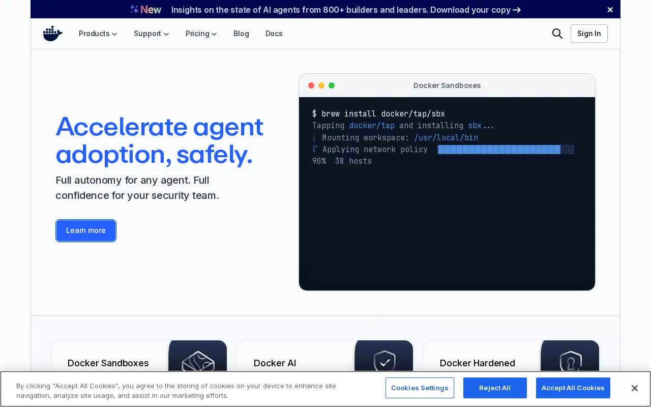 Homepage of Docker at docker.com