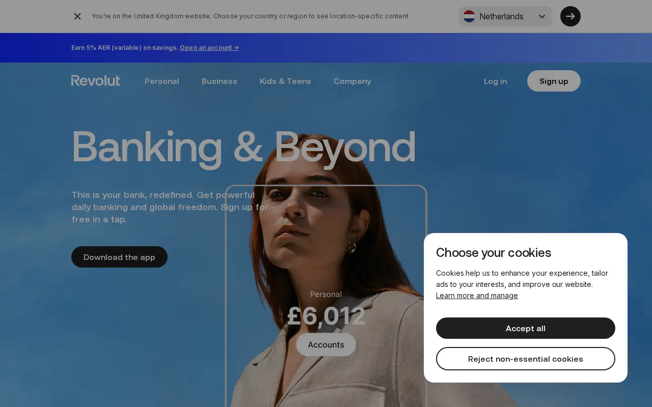 Homepage of Revolut at revolut.com