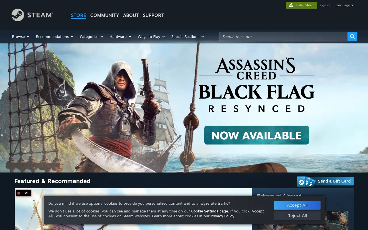 Homepage of Steam at steampowered.com