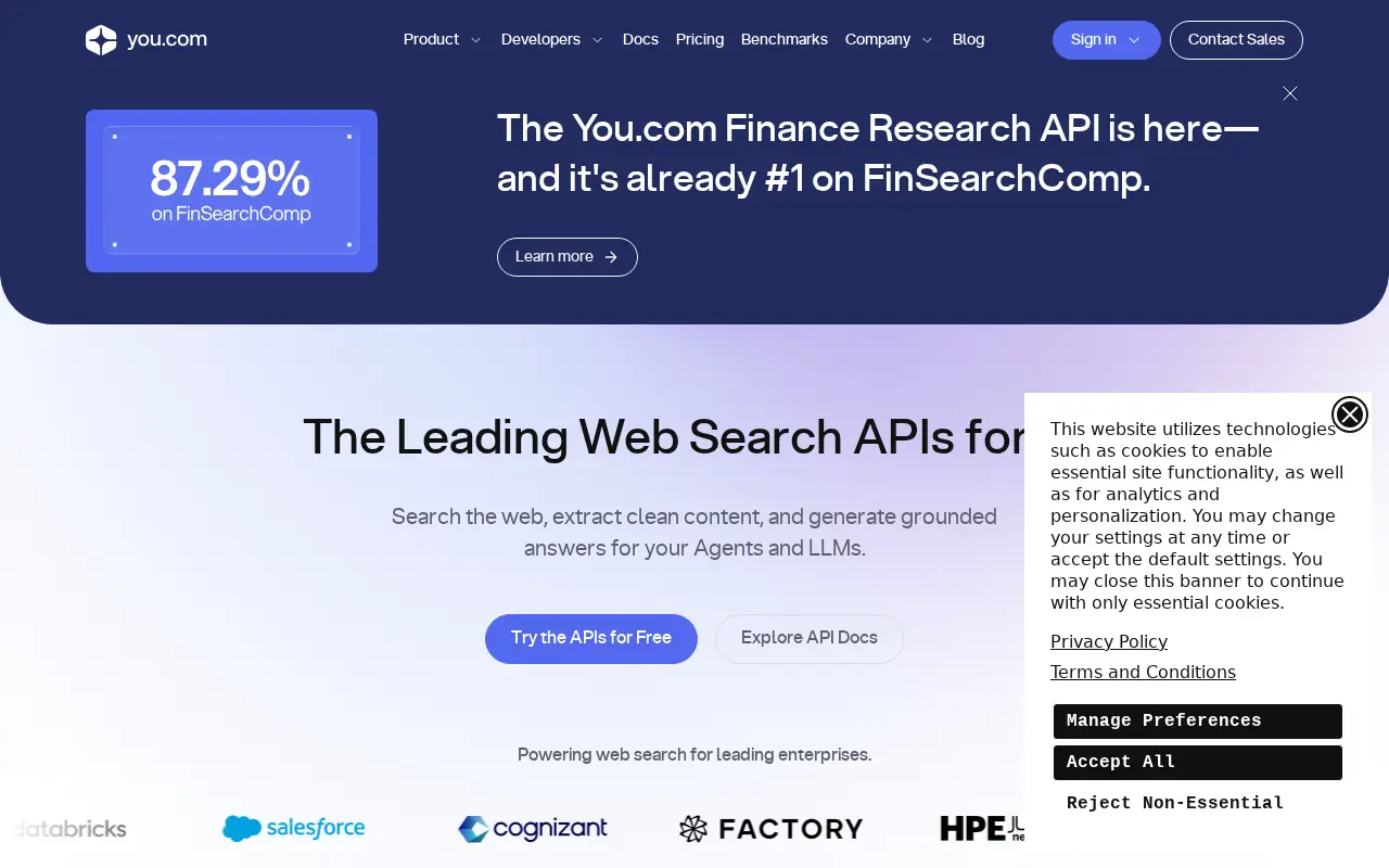 Homepage of You.com at you.com
