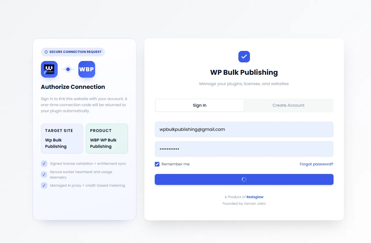 Connect your WordPress site to the WBP cloud for cross-site sync, analytics, and licensing.