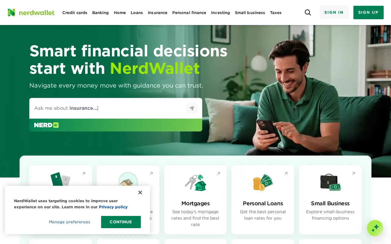 Homepage of NerdWallet at nerdwallet.com