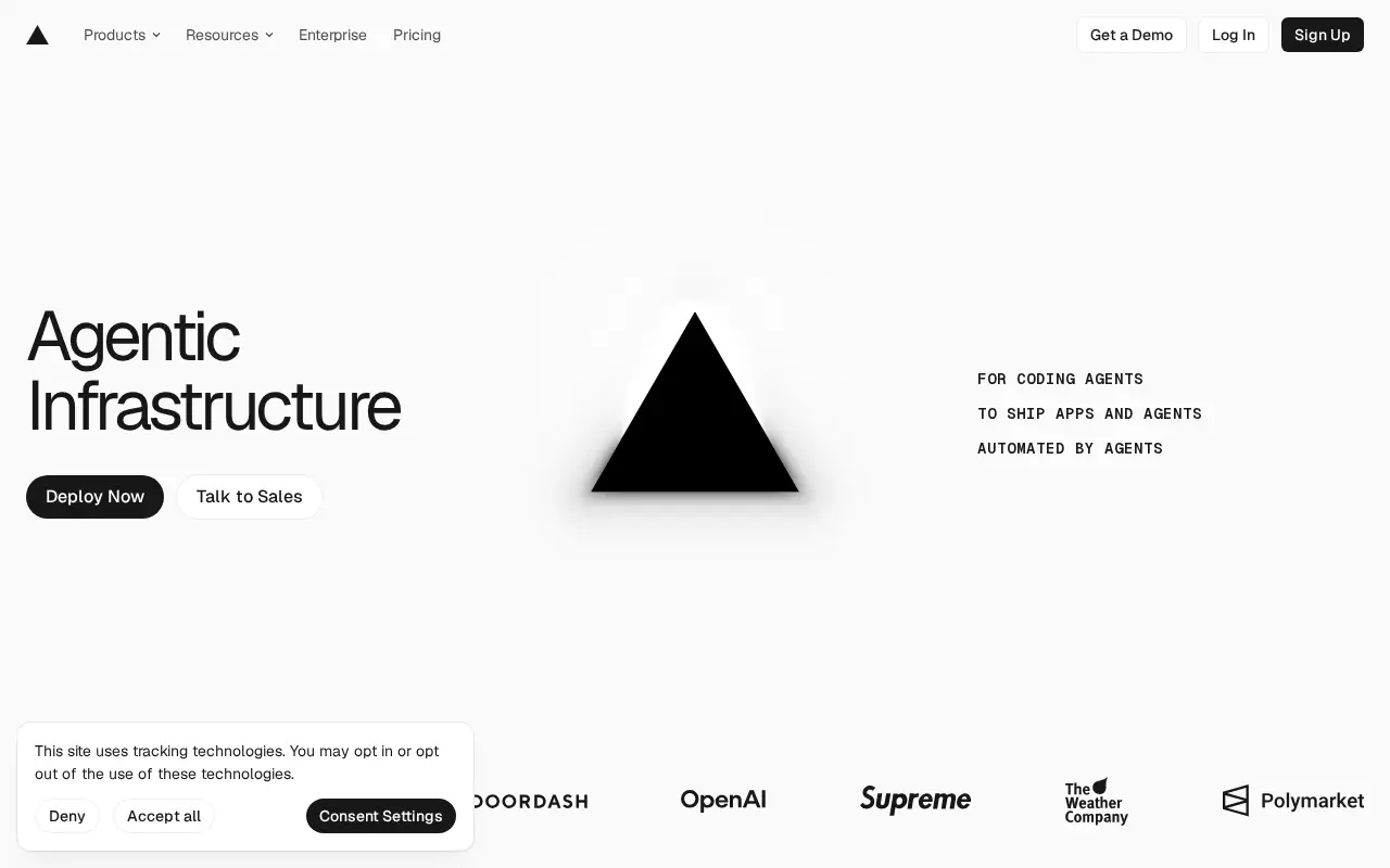 Homepage of Vercel at vercel.com