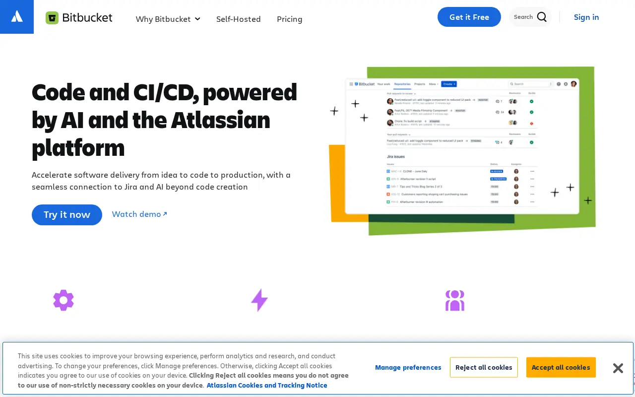 Homepage of Bitbucket at bitbucket.org