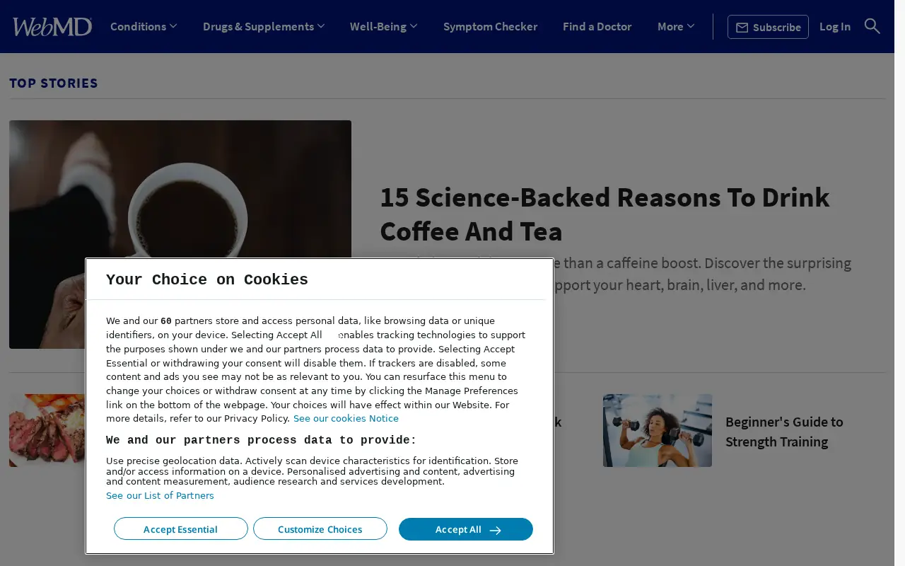 Homepage of WebMD at webmd.com