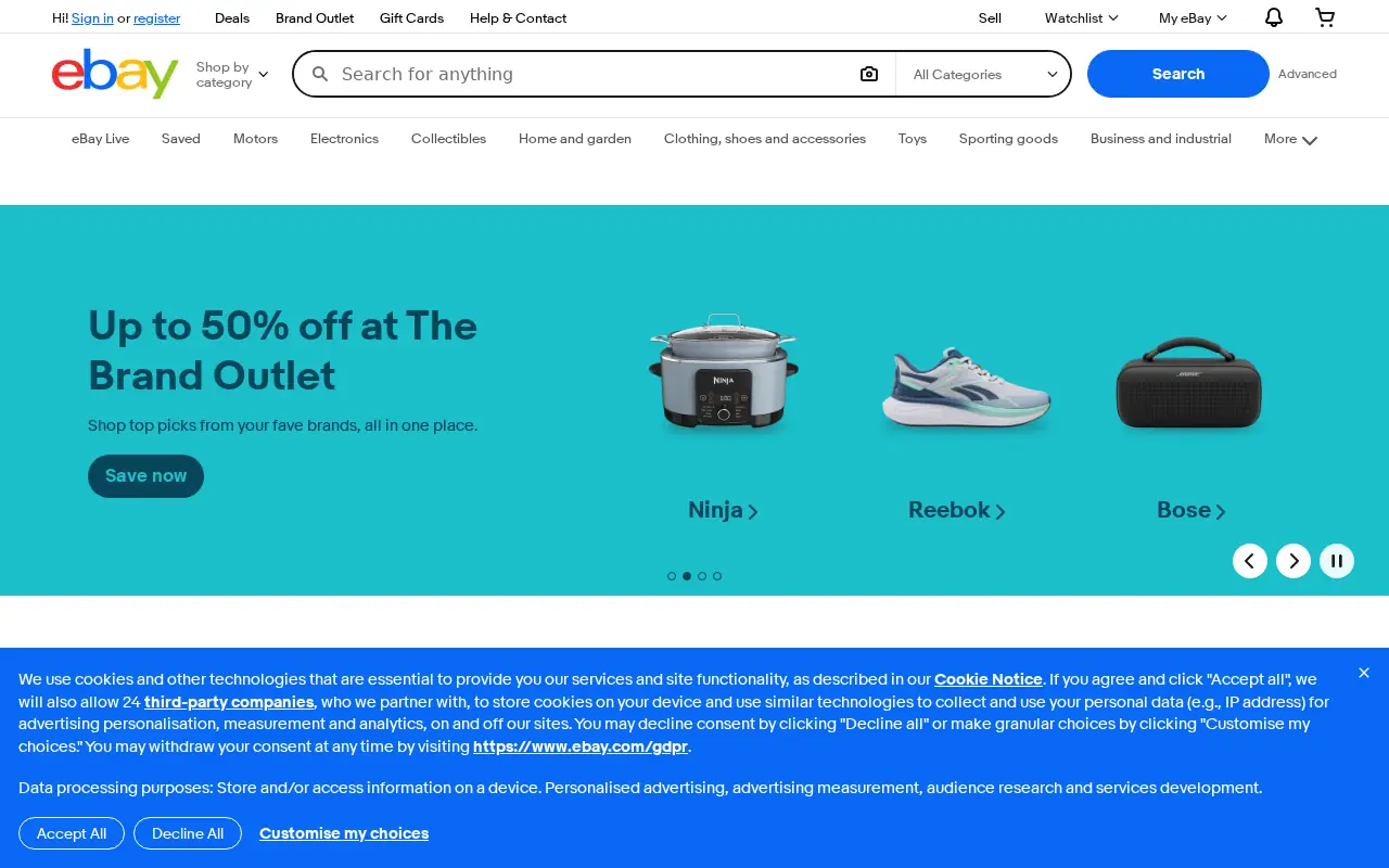 Homepage of eBay at ebay.com