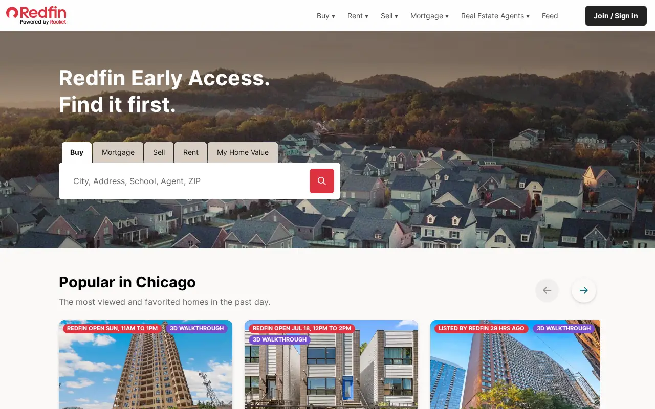 Homepage of Redfin at redfin.com