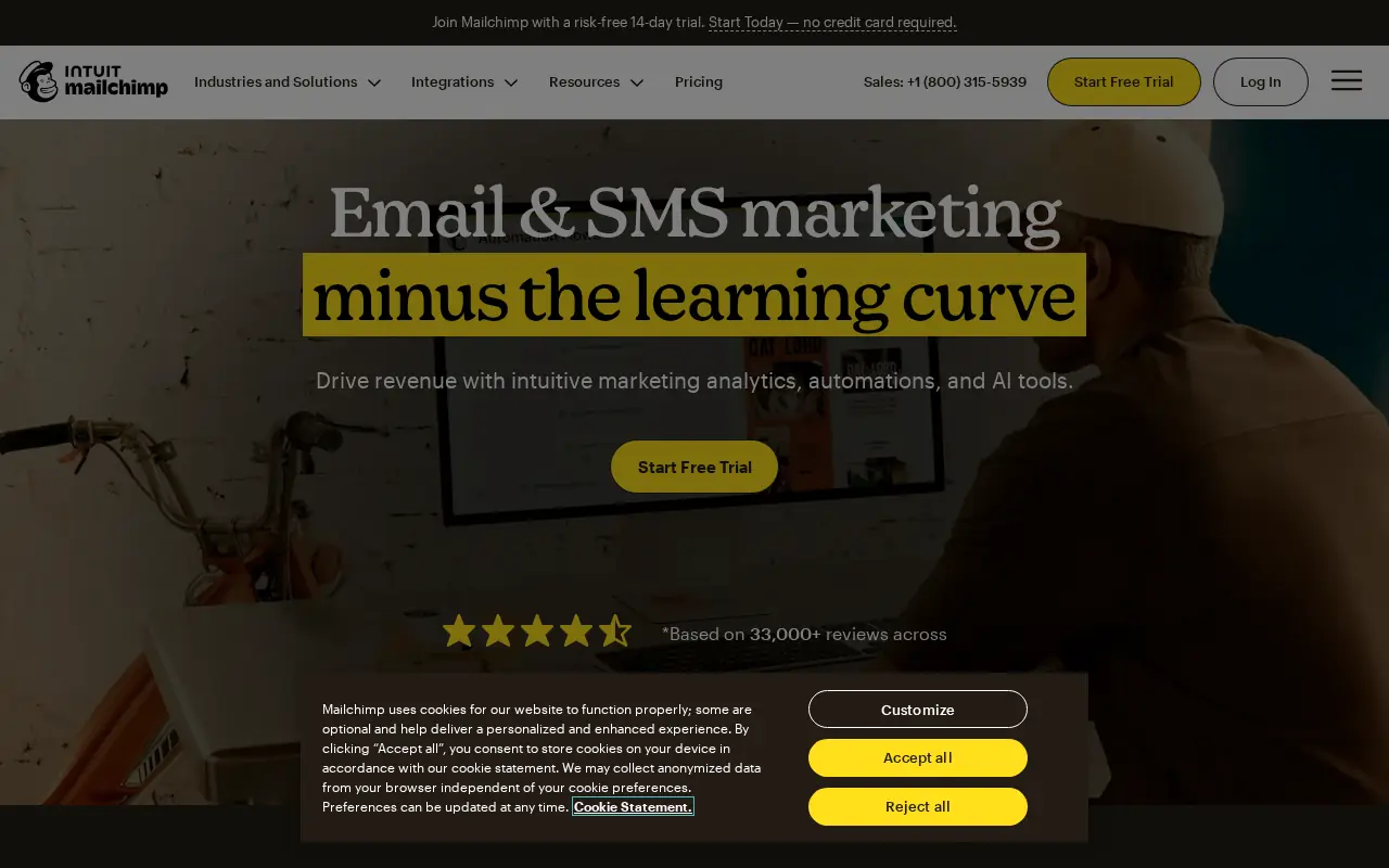 Homepage of Mailchimp at mailchimp.com