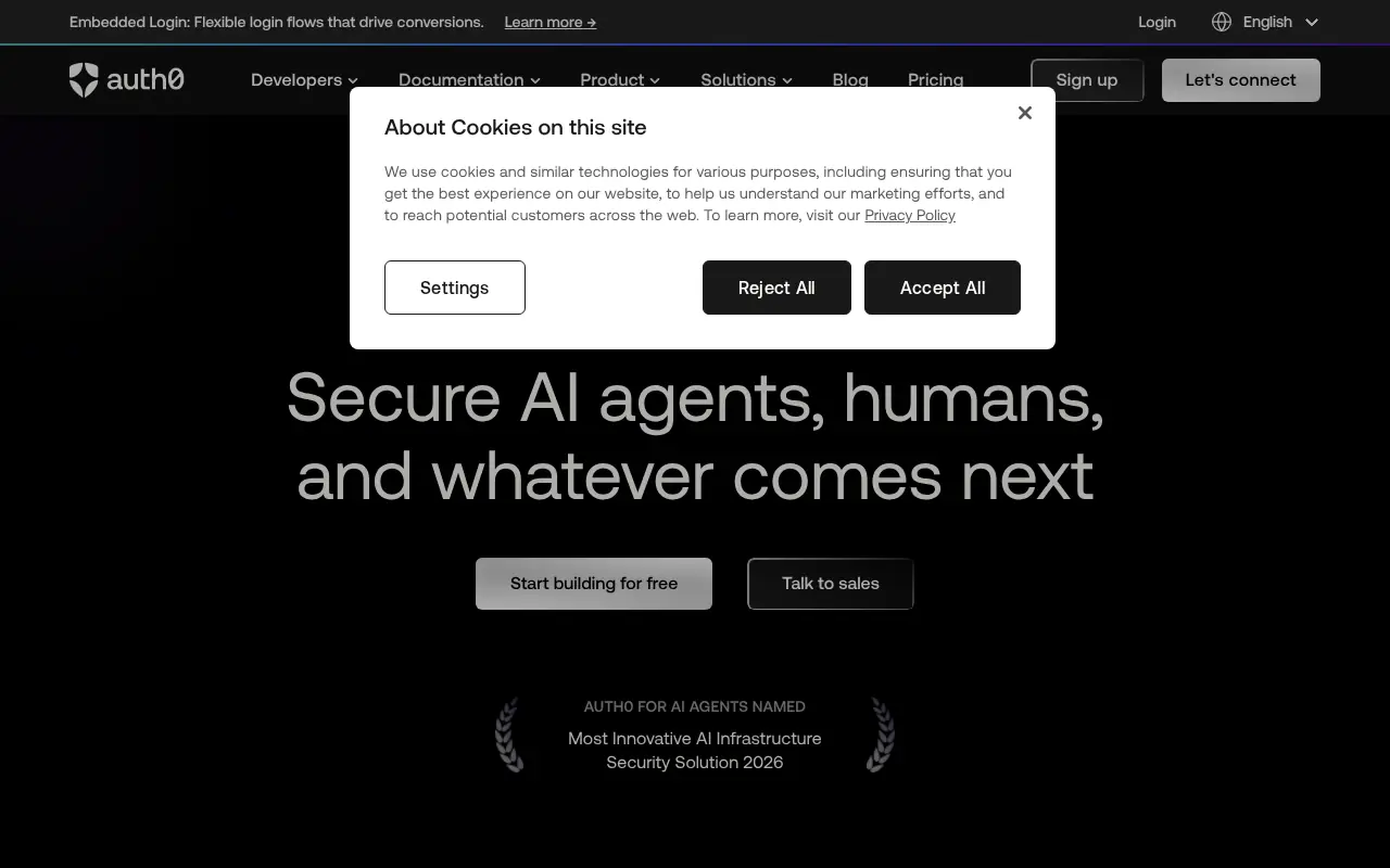 Homepage of Auth0 at auth0.com