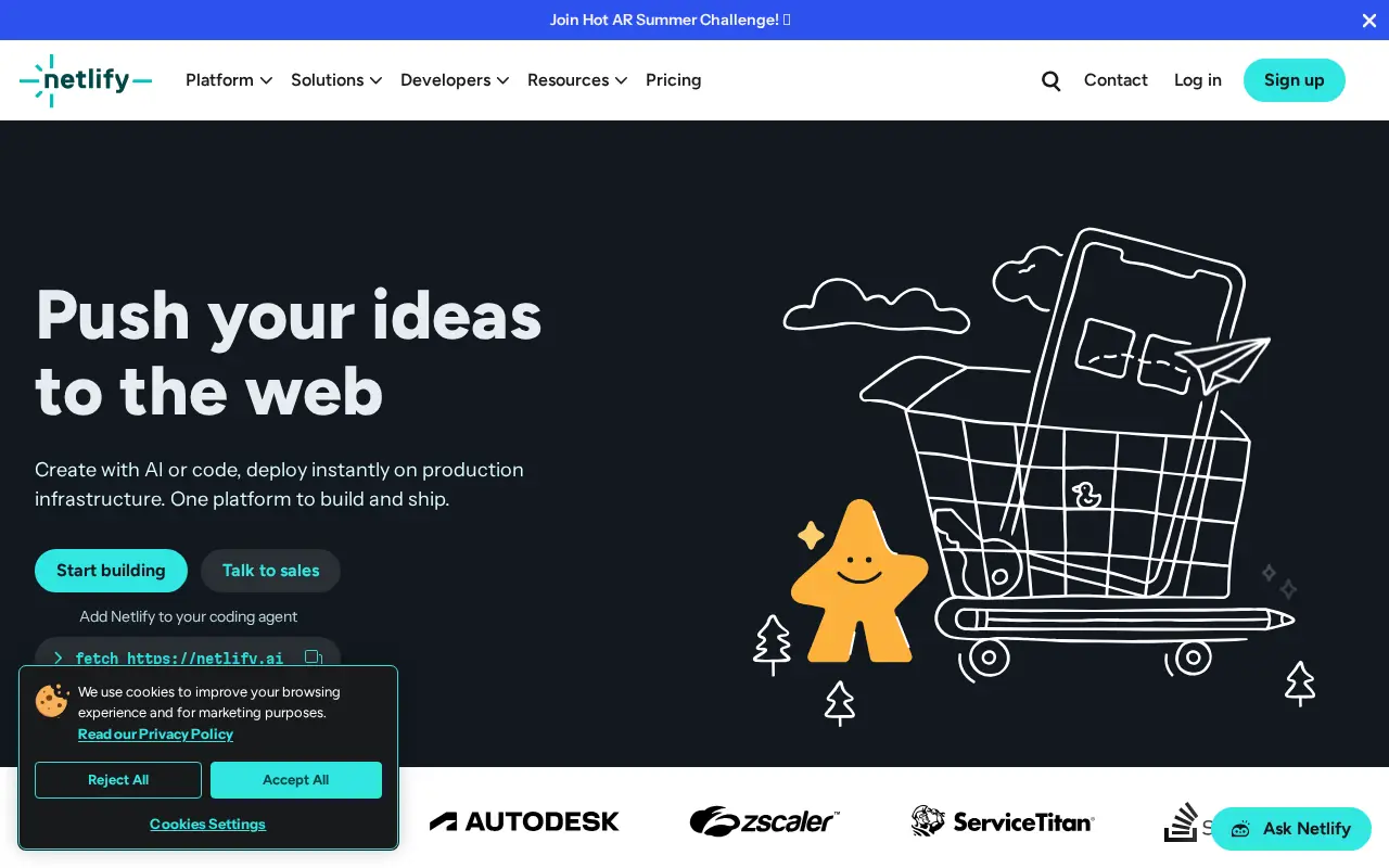 Homepage of Netlify at netlify.com