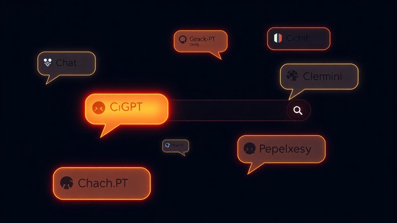 Search bar surrounded by AI chat bubbles